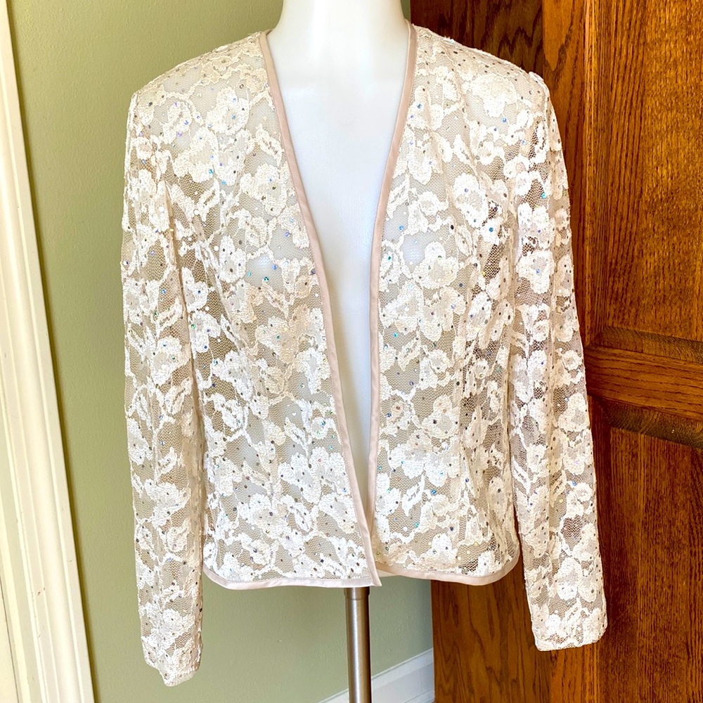 Coldwater Creek Women's Lace & Sequined Champagne colored Evening Jacket - SZ 8